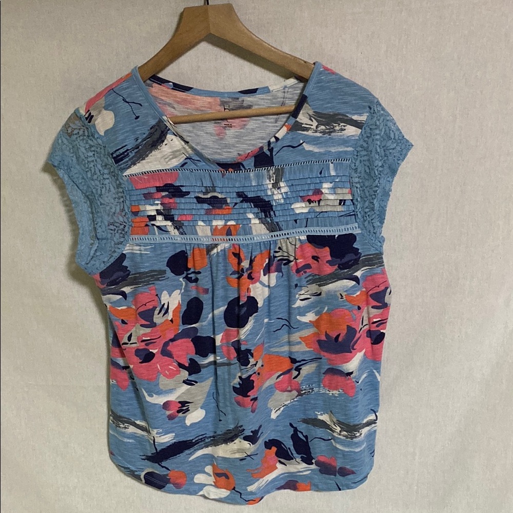 Hannah Blue and Pink Smocked Cap Sleeve Blouse